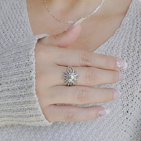 Sterling Silver Sun Ring, Large Sun Ring, 925 Silver, Sunshine Sunset Ring, - Picture 9 of 10